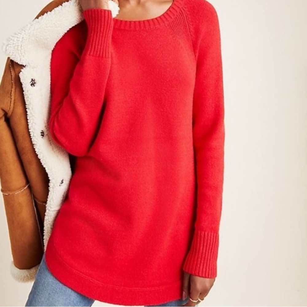 By Anthropologie Rebekah Knit Crew Neck Raglan Sweater Pullover Red Size XS.